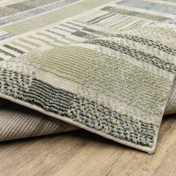 Homeroots 9' X 12' Gray And Ivory Geometric Power Loom Area Rug Blue,Green Other Material 510206