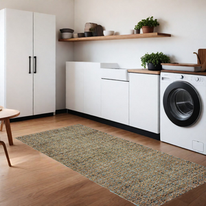 Homeroots 8' Runner Blue And Silver Geometric Power Loom Runner Rug Blue,Gold Other Material 510209