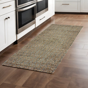 HomeRoots 10' Modern Geometric Distressed Area Rug for Elegant Living Spaces - Soft, Durable, Easy-Care Design Blue/ Gold 2'3" x 8' 510209