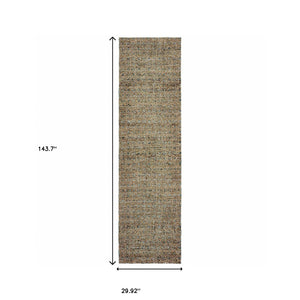 Homeroots 12' Runner Blue And Beige Geometric Power Loom Runner Rug Blue,Gold Other Material 510210