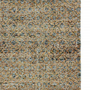 Homeroots 12' Runner Blue And Beige Geometric Power Loom Runner Rug Blue,Gold Other Material 510210