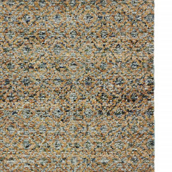Homeroots 12' Runner Blue And Beige Geometric Power Loom Runner Rug Blue,Gold Other Material 510210