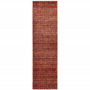 Homeroots 8' Runner Red And Gold Geometric Power Loom Runner Rug Red,Rust Other Material 510218