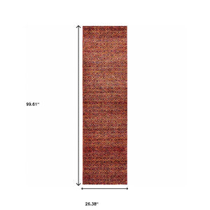 Homeroots 8' Runner Red And Gold Geometric Power Loom Runner Rug Red,Rust Other Material 510218