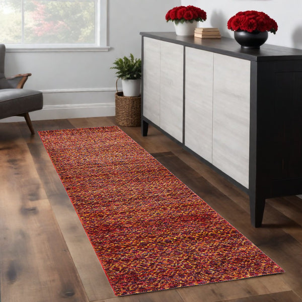 Homeroots 8' Runner Red And Gold Geometric Power Loom Runner Rug Red,Rust Other Material 510218