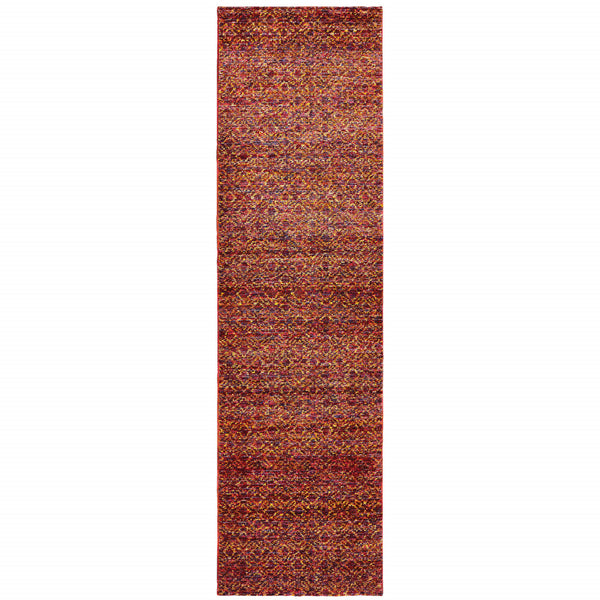 Homeroots 12' Runner Red Gold And Blue Geometric Power Loom Runner Rug Red,Rust Other Material 510219