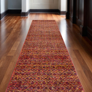 HomeRoots 10' Modern Geometric Distressed Area Rug for Elegant Living Spaces - Soft, Durable, Easy-Care Design Red/ Rust 2'6" x 12' 510219
