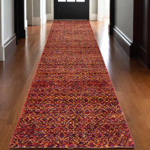 Homeroots 12' Runner Red Gold And Blue Geometric Power Loom Runner Rug Red,Rust Other Material 510219