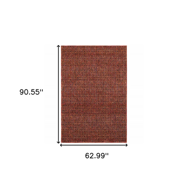 Homeroots 5' X 7' Red And Gold Geometric Power Loom Area Rug Red,Rust Other Material 510221