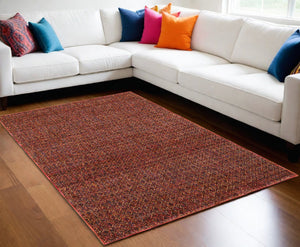 Homeroots 8' X 11' Red And Gold Geometric Power Loom Area Rug Red,Rust Other Material 510223