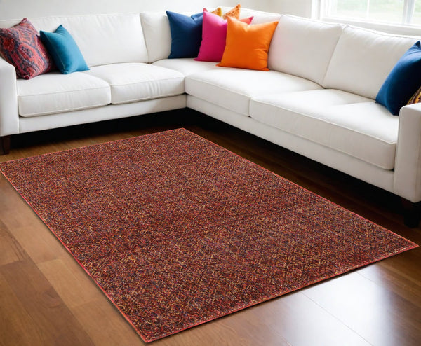 Homeroots 9' X 12' Red And Gold Geometric Power Loom Area Rug Red,Rust Other Material 510224