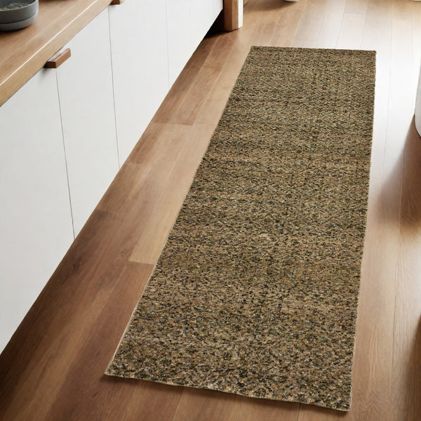 Homeroots 8' Runner Green Geometric Power Loom Runner Rug Green,Gold Other Material 510227