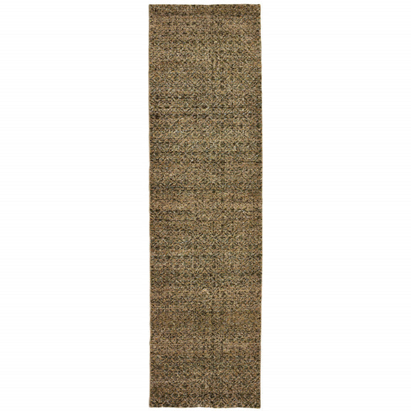 Homeroots 12' Runner Brown Geometric Power Loom Runner Rug Green,Gold Other Material 510228