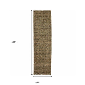 Homeroots 12' Runner Brown Geometric Power Loom Runner Rug Green,Gold Other Material 510228