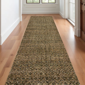 Homeroots 12' Runner Brown Geometric Power Loom Runner Rug Green,Gold Other Material 510228