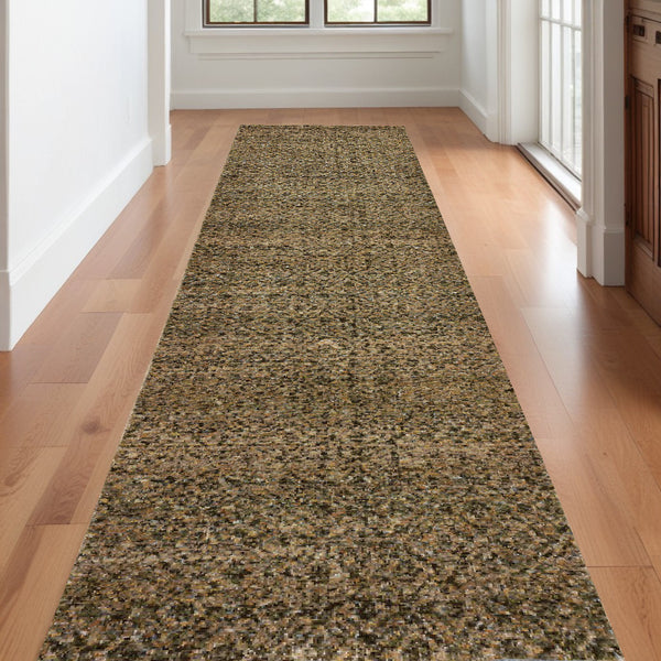 Homeroots 12' Runner Brown Geometric Power Loom Runner Rug Green,Gold Other Material 510228