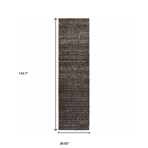 Homeroots 12' Runner Charcoal Grey And Brown Geometric Power Loom Runner Rug Black,Grey Other Material 510237
