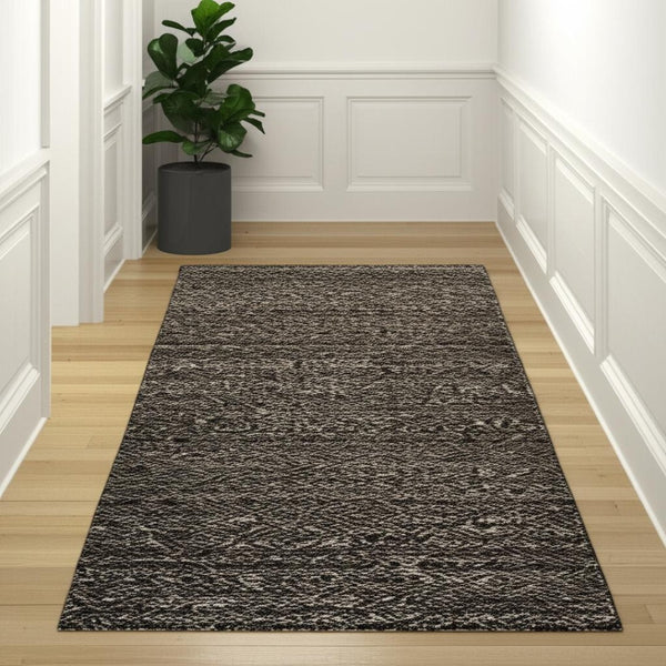 HomeRoots 10' Modern Geometric Distressed Area Rug for Elegant Living Spaces - Soft, Durable, Easy-Care Design Black/ Grey 2'6" x 12' 510237