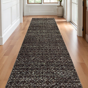 Homeroots 12' Runner Charcoal Grey And Brown Geometric Power Loom Runner Rug Black,Grey Other Material 510237