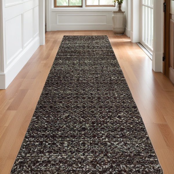 Homeroots 12' Runner Charcoal Grey And Brown Geometric Power Loom Runner Rug Black,Grey Other Material 510237