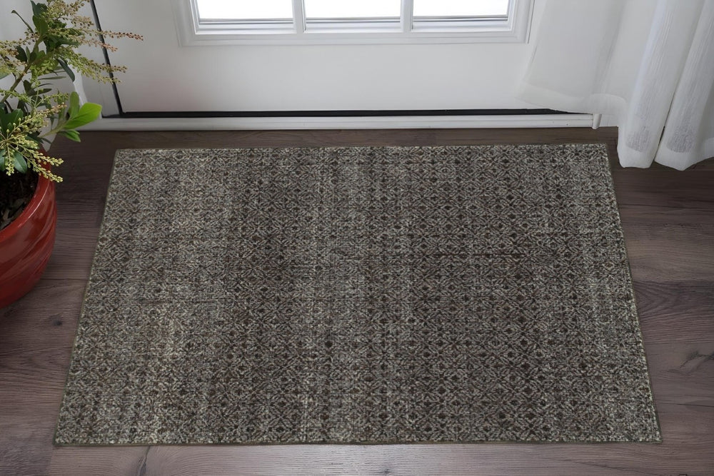 HomeRoots 10' Modern Geometric Distressed Area Rug for Elegant Living Spaces - Soft, Durable, Easy-Care Design 3' x 5' 510238
