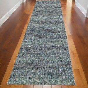 Homeroots 12' Runner Blue Grey Silver And Green Power Loom Runner Rug Blue,Grey Other Material 510255