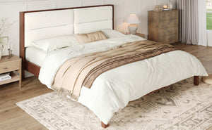 English Elm Solid Wood Queen Platform Bed Velvet Tufted Headboard Architectural Slat Design Espresso N7090000743P
