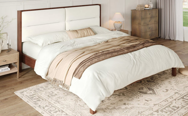 English Elm Solid Wood Queen Platform Bed Velvet Tufted Headboard Architectural Slat Design Espresso N7090000743P