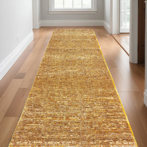 Homeroots 12' Runner Brown And Ivory Power Loom Runner Rug Gold,Multi Other Material 510273