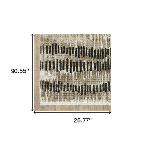 Homeroots 2' X 8' Beige Ivory Charcoal Brown Tan And Grey Abstract Power Loom Stain Resistant Runner Rug With Fringe  Other Material 510279