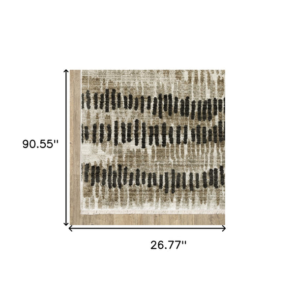 Homeroots 2' X 8' Beige Ivory Charcoal Brown Tan And Grey Abstract Power Loom Stain Resistant Runner Rug With Fringe  Other Material 510279