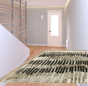 Homeroots 2' X 8' Beige Ivory Charcoal Brown Tan And Grey Abstract Power Loom Stain Resistant Runner Rug With Fringe  Other Material 510279