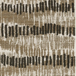 HomeRoots 2' Contemporary Abstract Runner Rug in Beige, Ivory, Charcoal and Grey with Stain Resistance and Fringe 2'3" x 7'6" 510279