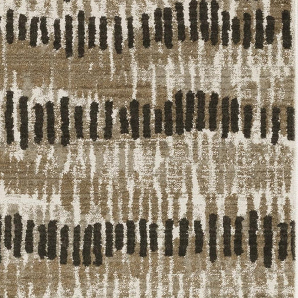 HomeRoots 2' Contemporary Abstract Runner Rug in Beige, Ivory, Charcoal and Grey with Stain Resistance and Fringe 2'3" x 7'6" 510279