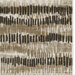 HomeRoots 2' Contemporary Abstract Runner Rug in Beige, Ivory, Charcoal and Grey with Stain Resistance and Fringe 2'3" x 7'6" 510279