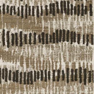 HomeRoots 2' Contemporary Abstract Runner Rug in Beige, Ivory, Charcoal and Grey with Stain Resistance and Fringe 2'3" x 7'6" 510279