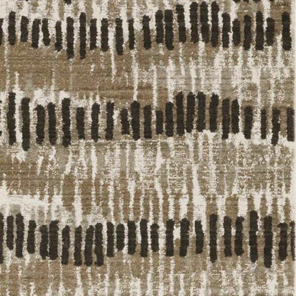 HomeRoots 2' Contemporary Abstract Runner Rug in Beige, Ivory, Charcoal and Grey with Stain Resistance and Fringe 2'3" x 7'6" 510279