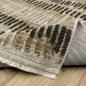 Homeroots 2' X 8' Beige Ivory Charcoal Brown Tan And Grey Abstract Power Loom Stain Resistant Runner Rug With Fringe  Other Material 510279
