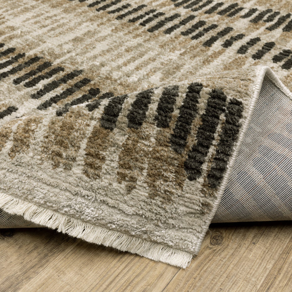 Homeroots 2' X 8' Beige Ivory Charcoal Brown Tan And Grey Abstract Power Loom Stain Resistant Runner Rug With Fringe  Other Material 510279