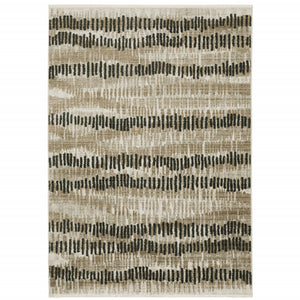 Homeroots 4' X 6' Beige Ivory Charcoal Brown Tan And Grey Abstract Power Loom Stain Resistant Area Rug With Fringe  Recycled Pet 510280