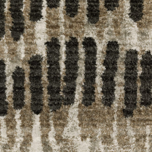 HomeRoots 2' Contemporary Abstract Runner Rug in Beige, Ivory, Charcoal and Grey with Stain Resistance and Fringe 4' X 6' 510280