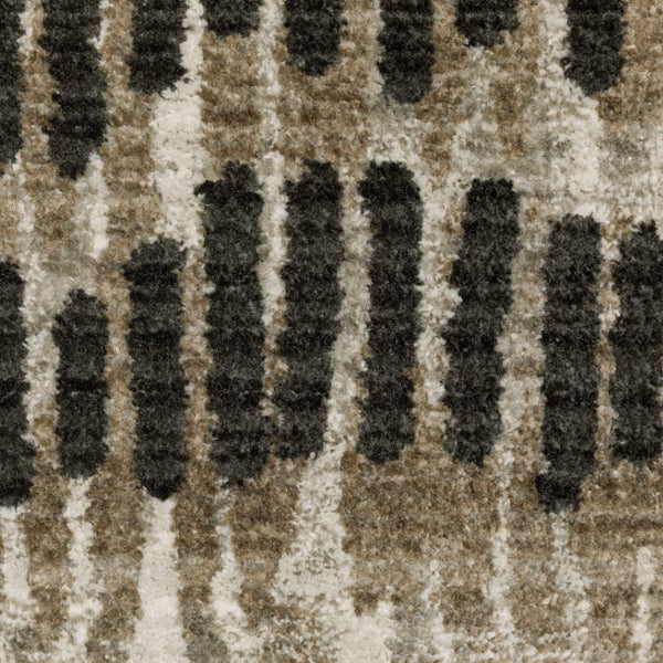HomeRoots 2' Contemporary Abstract Runner Rug in Beige, Ivory, Charcoal and Grey with Stain Resistance and Fringe 4' X 6' 510280