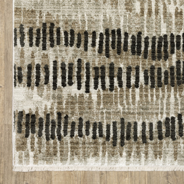 Homeroots 4' X 6' Beige Ivory Charcoal Brown Tan And Grey Abstract Power Loom Stain Resistant Area Rug With Fringe  Recycled Pet 510280
