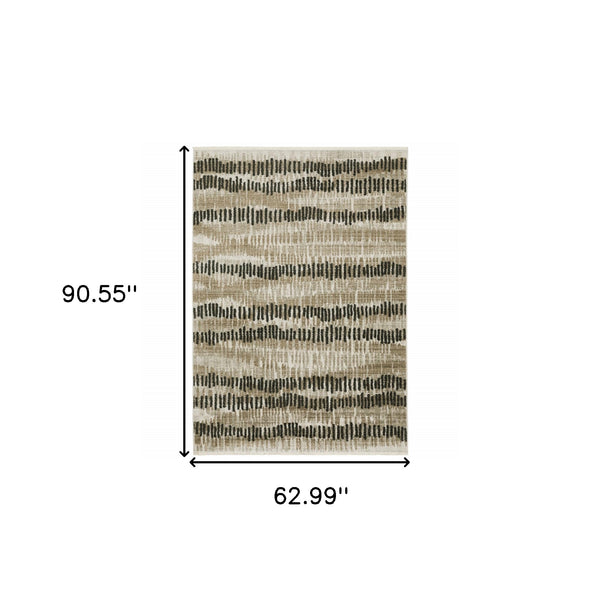 Homeroots 5' X 8' Beige Ivory Charcoal Brown Tan And Grey Abstract Power Loom Stain Resistant Area Rug With Fringe  Other Material 510281