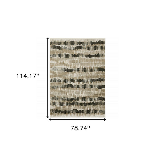Homeroots 6' X 9' Beige Ivory Charcoal Brown Tan And Grey Abstract Power Loom Stain Resistant Area Rug With Fringe  Recycled Pet 510282
