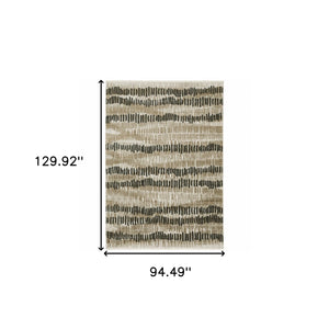 Homeroots 8' X 11' Beige Ivory Charcoal Brown Tan And Grey Abstract Power Loom Stain Resistant Area Rug With Fringe  Recycled Pet 510283