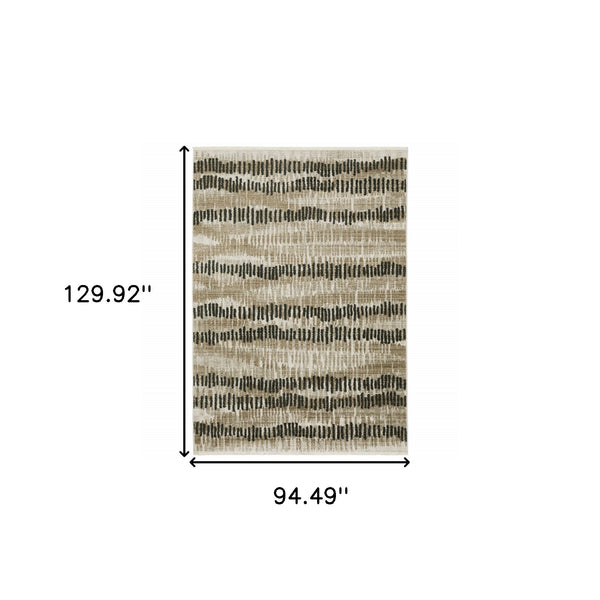 Homeroots 8' X 11' Beige Ivory Charcoal Brown Tan And Grey Abstract Power Loom Stain Resistant Area Rug With Fringe  Recycled Pet 510283