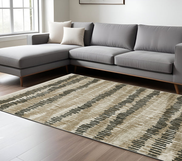 Homeroots 8' X 11' Beige Ivory Charcoal Brown Tan And Grey Abstract Power Loom Stain Resistant Area Rug With Fringe  Recycled Pet 510283