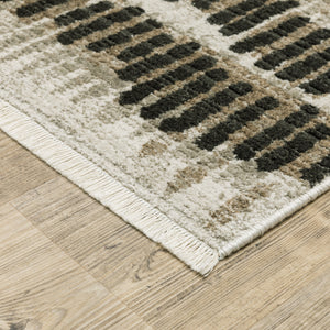 Homeroots 8' X 11' Beige Ivory Charcoal Brown Tan And Grey Abstract Power Loom Stain Resistant Area Rug With Fringe  Recycled Pet 510283