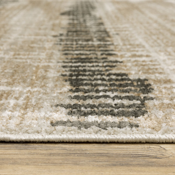 Homeroots 8' X 11' Beige Ivory Charcoal Brown Tan And Grey Abstract Power Loom Stain Resistant Area Rug With Fringe  Recycled Pet 510283